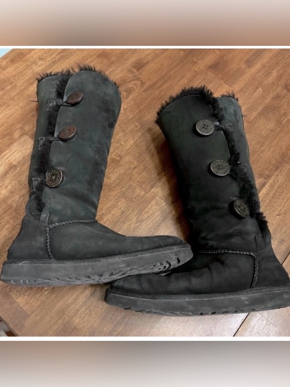 UGG Black Bailey Triplet Button Boots Size 10 Suede